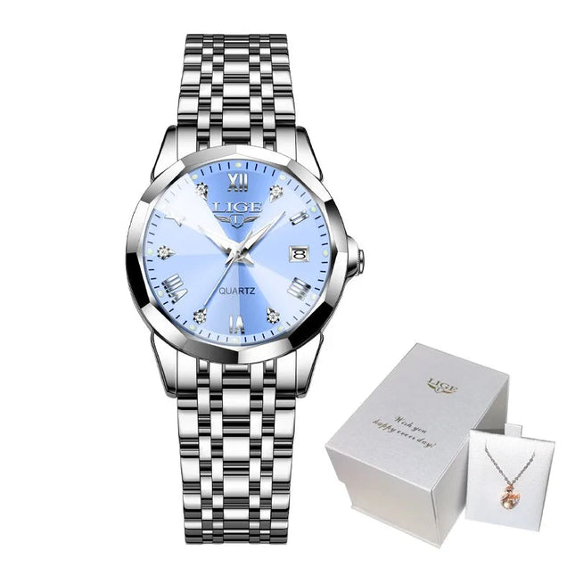 LIGE Elegante Orologio da Polso da Donna Ultrasottile in Stile Nordico Semplice con Movimento al Quarzo, Bracciale in Acciaio Inossidabile alla Moda platinumshop