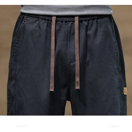 Brand Clothing New Soft Lyocell Fabric Pants Men Thick Loose Straight Drawstring Elastic Waist Korea Casual Cargo Trousers Male