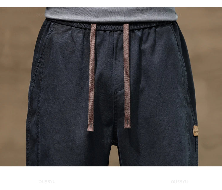 Brand Clothing New Soft Lyocell Fabric Pants Men Thick Loose Straight Drawstring Elastic Waist Korea Casual Cargo Trousers Male