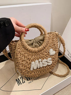 Borsa Estiva Personalizzata in Paglia per Donne, Grande Capacità, Design Traforato, Semplice Borsa a Tracolla da Spiaggia per Vacanze