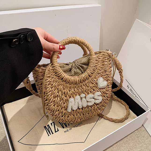 Personalized Summer Straw Bag for Women, Large Capacity, Perforated Design, Simple Shoulder Beach Bag for Vacations