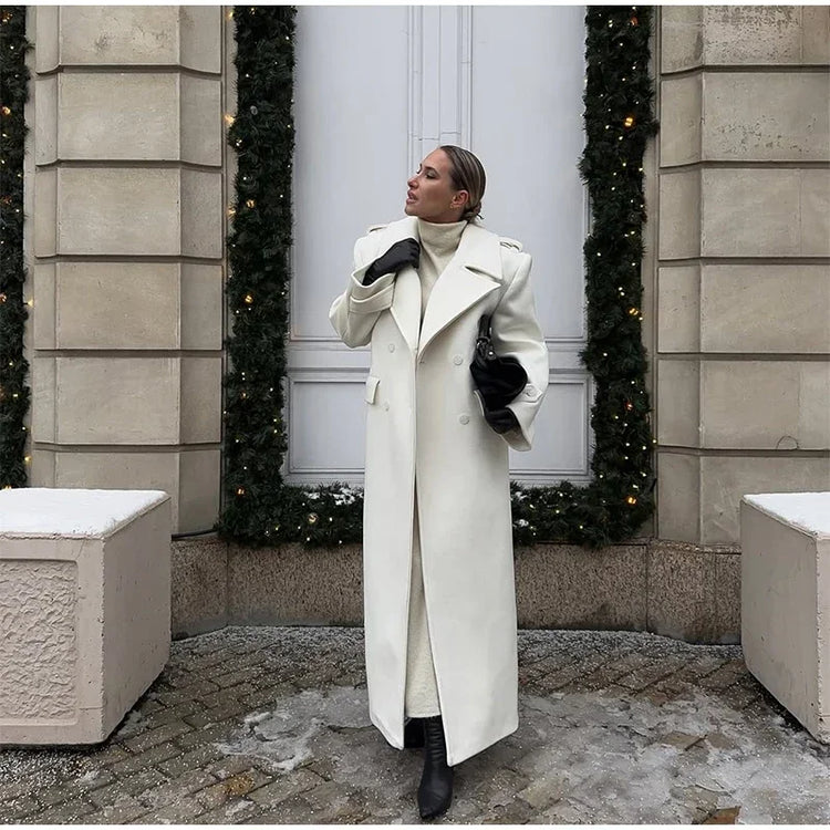 Fashion Solid Women's Wool Coat Lapel Double Breasted Button Long Sleeves Loose Coat Chic 2026 Autumn Winter New Street Wear