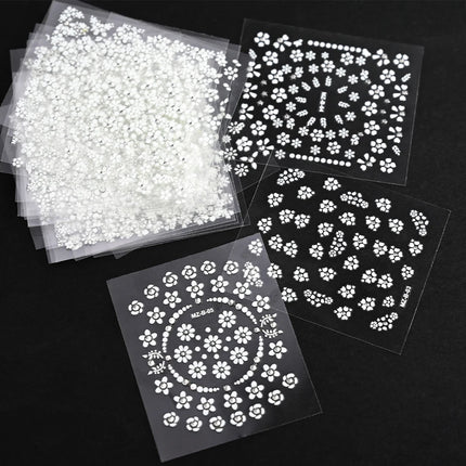 30sheets White Flower Nail Art Stickers 3D Rhinestones Floral Nail Decals 5.5*6.5cm Self Adhesive White Flower Nail Decorations