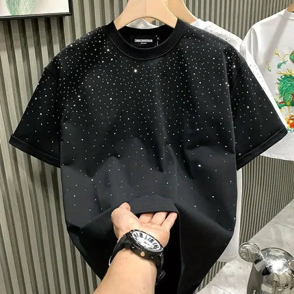 New Luxury Men's T-shirt Hot Diamond Printed Half Sleeve Fashion Round Neck Casual Summer High-end Men Tops T Shirts PlatiNum
