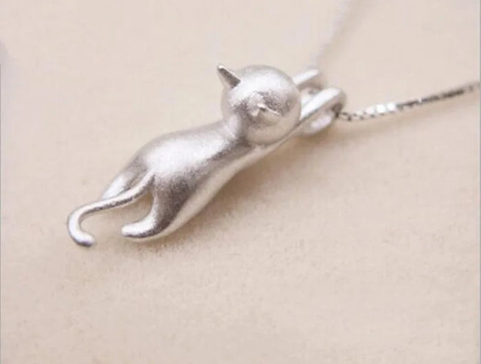 Popular 925 Sterling Silver Jewelry Fashion Simple Animal Cute Kitty Clavicle Chain Pendant Cat Necklaces XL003 PlatiNum
