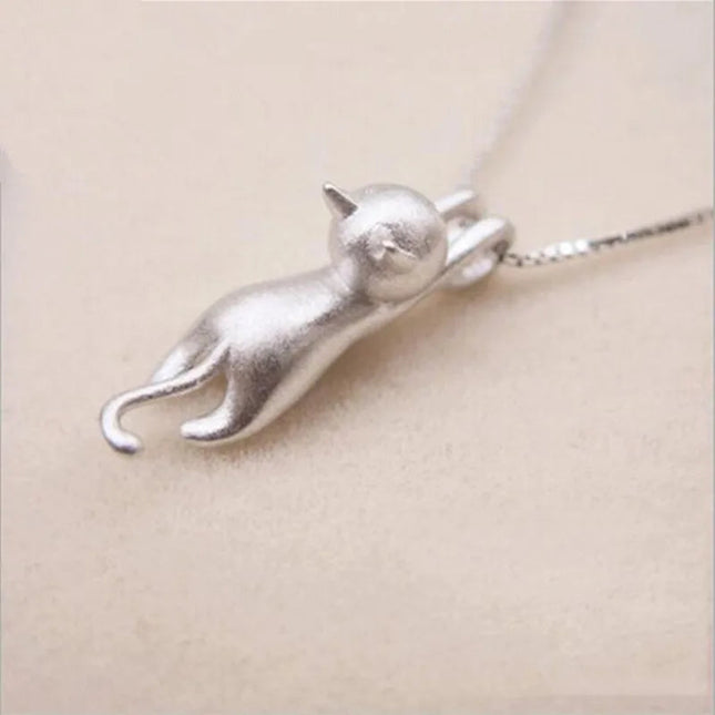 Popular 925 Sterling Silver Jewelry Fashion Simple Animal Cute Kitty Clavicle Chain Pendant Cat Necklaces XL003 PlatiNum