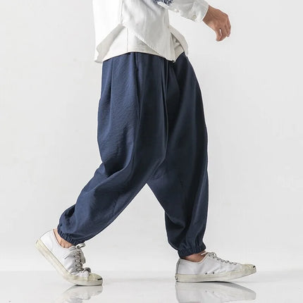 Pantaloni Harem in cotone e lino Pantaloni estivi larghi in tinta unita stile giapponese Pantaloni leggeri comodi e traspiranti casual da uomo