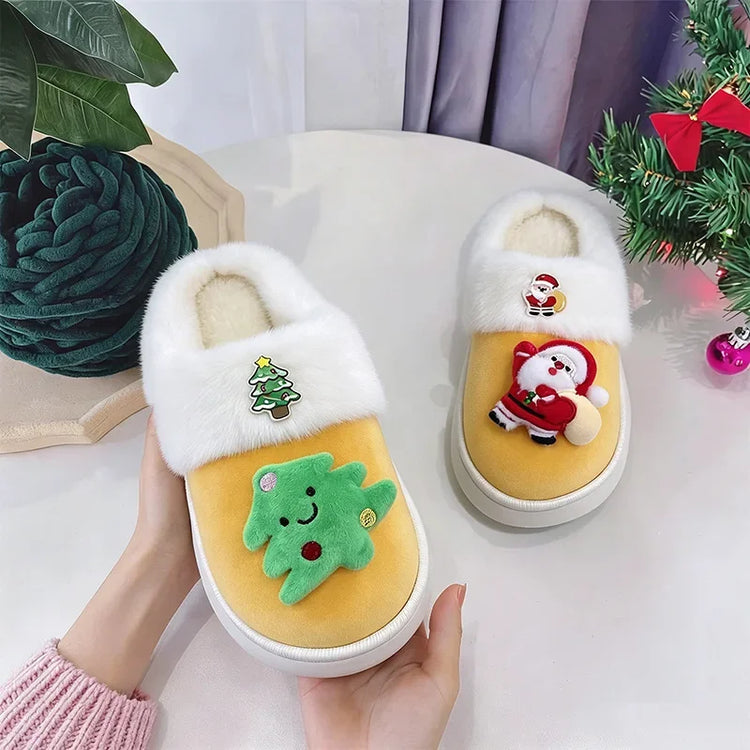 2026 Women Cute Santa Claus Plush Christmas Slippers Winter Warm Furry Fur Indoor Slippers Woman Platform Home Slides Girls Gift