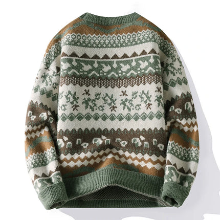 2026 Christmas Sweater Reindeer Pattern Long Sleeve Crew Neck Xmas Holiday Pullover Knitwear Sweater Man Jumper Pullove