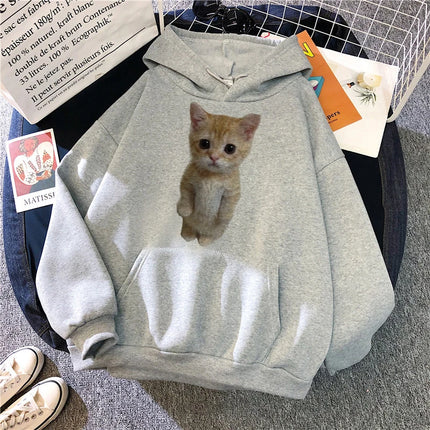 Aesthetic Y2k 90s Hoodies Funny Cute Cat Sweatshirt for Women Harajuku Graphic Pullovers 2000s Ulzzang Gothic Streetwear Female