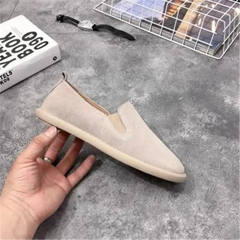 women Shoes British Luxury Designer Cow Leather Shoes Vintage Flats Breathable Autumn Loafers Suede Sneakers