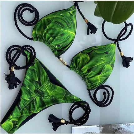 Nuovo Costume da Bagno Sexy da Donna, Set Bikini all'Uncinetto a 2 Pezzi, Triangolare Brasiliano, Push-Up, per Spiaggia Estiva PlatiNum