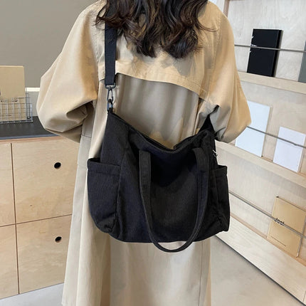 Women Corduroy Tote Bag Casual Multi Pocket Handbag Adjustable Strap Crossbody Sling Bag Zipper Shoulder Bag Fall Winter Bag PlatiNum