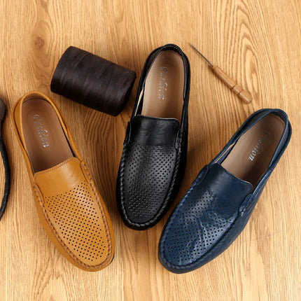 Scarpe da uomo Casual Luxury Summer Casual Leather Shoes Soft Low Platform Outdoor Light traspirante antiscivolo scarpe da guida nere