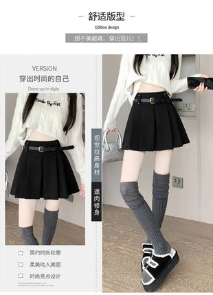 Autumn and Winter 2025 New High-waisted A-line Skirt College Style Sweet Versatile Woolen Pleated Skirt PlatiNum