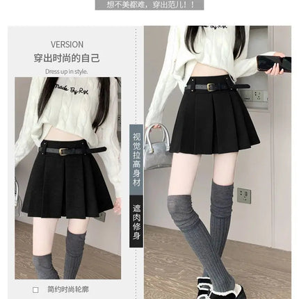 Autumn and Winter 2025 New High-waisted A-line Skirt College Style Sweet Versatile Woolen Pleated Skirt PlatiNum
