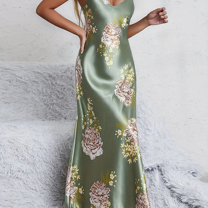 Elegante sexy scollo a V stampa floreale comfort setoso liscio donna slip camicie da notte abiti da notte per l'estate pigiama pigiameria pjs