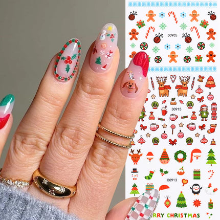 24Pcs 3D Christmas Nail Stickers Cartoon Santa Claus Elk Snowman Snowflakes Self-Adhesive Nail Decals Kid Girl Xmas Gift Sliders