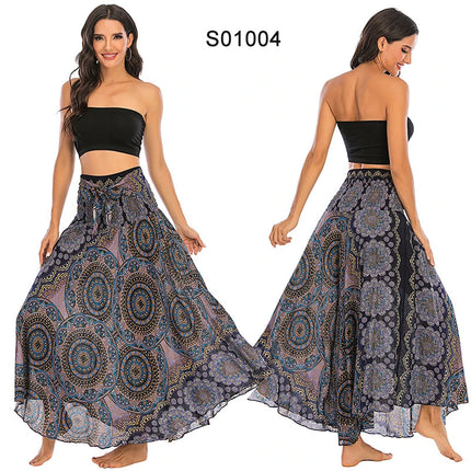 Boho Gonne Donna Rayon Beach Abito lungo Estate Bohemian Jupe Longue Femme Elastico in vita Stampa Fasciatura floreale Halter Hippie platinumshop