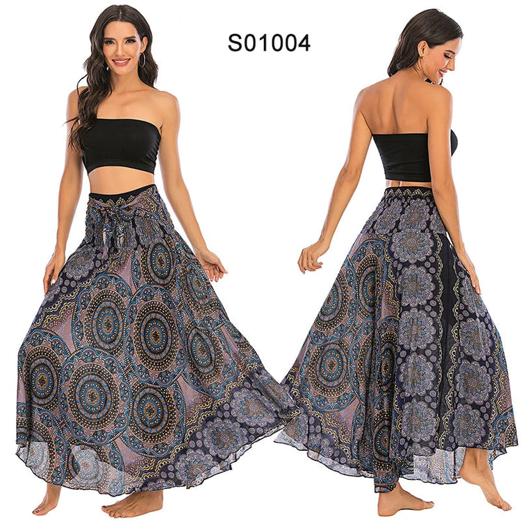 Boho Gonne Donna Rayon Beach Abito lungo Estate Bohemian Jupe Longue Femme Elastico in vita Stampa Fasciatura floreale Halter Hippie platinumshop