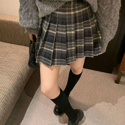 Preppy Style Plaid Pleated Skirt Women Fall Winter High Waist Woolen Mini Skirt Japanese School Uniforms Kawaii Y2K Jk Skirts PlatiNum