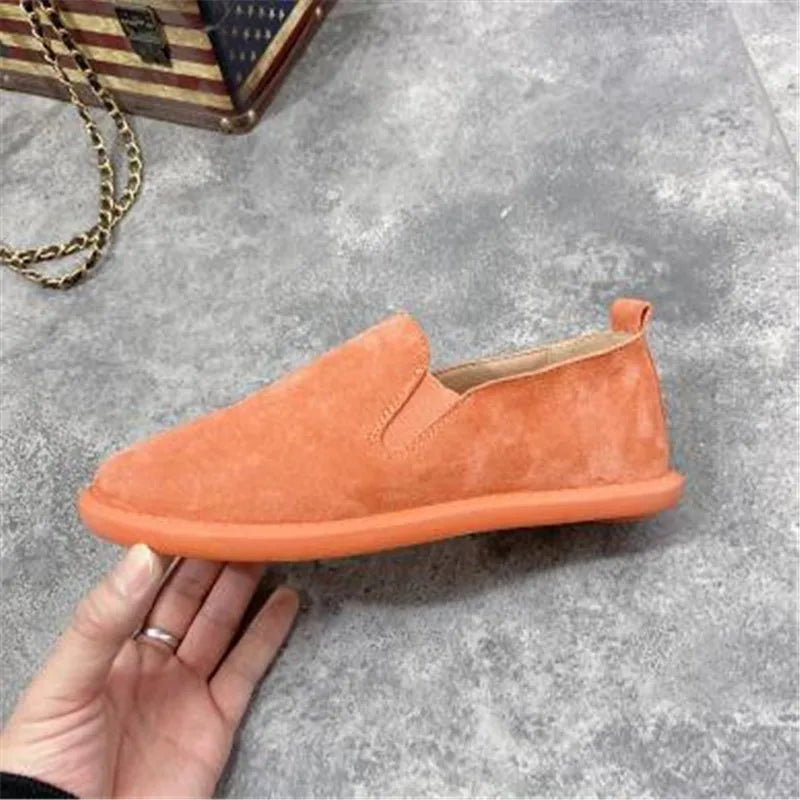 women Shoes British Luxury Designer Cow Leather Shoes Vintage Flats Breathable Autumn Loafers Suede Sneakers