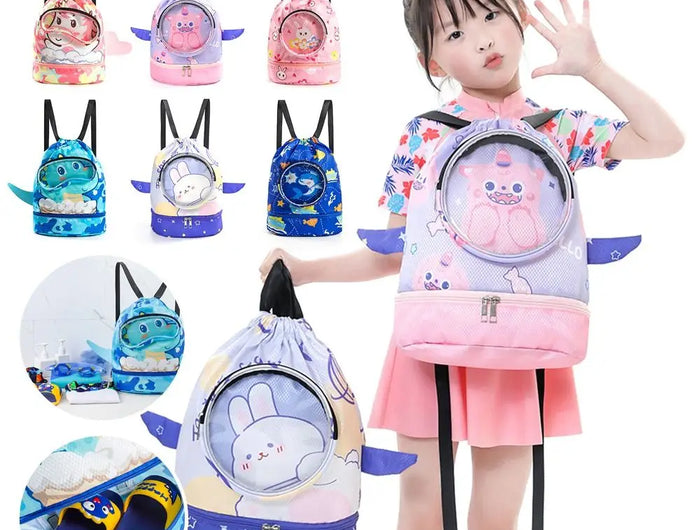 Borsa da spiaggia con coulisse per bambini con separazione asciutta e bagnata, impermeabile, regolabile, per sport, nuoto, viaggi, fitness, spiaggia, borsa da nuoto per bambini