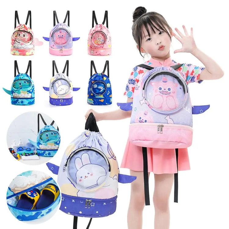 Borsa da spiaggia con coulisse per bambini con separazione asciutta e bagnata, impermeabile, regolabile, per sport, nuoto, viaggi, fitness, spiaggia, borsa da nuoto per bambini
