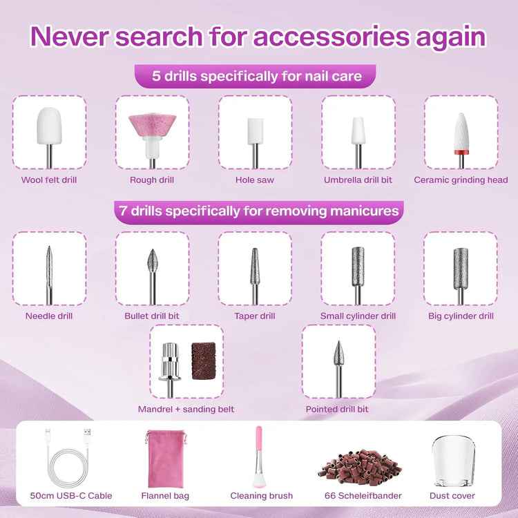 3-IN-1 Professional 35,000RPM Electric Nail DrillPortable Rechargeable Low Noise, Suitable For Manicure And Pedicure - USB Powered, Lithium Battery