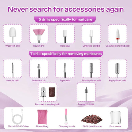 3-IN-1 Professional 35,000RPM Electric Nail DrillPortable Rechargeable Low Noise, Suitable For Manicure And Pedicure - USB Powered, Lithium Battery