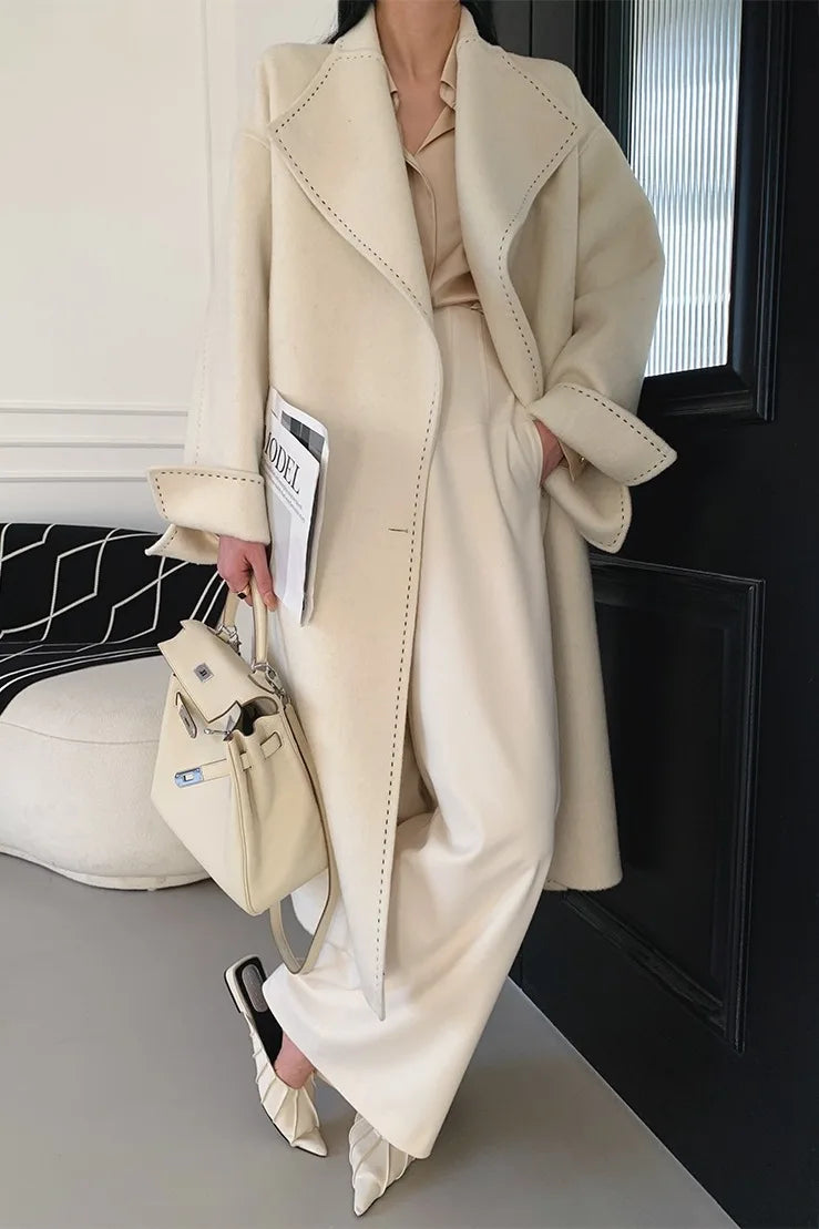 New Solid Korean Style Women Wool Coat Arch Needle Large Neck Versatile Fashion Texture Double Sided Trench Coats Female Winter