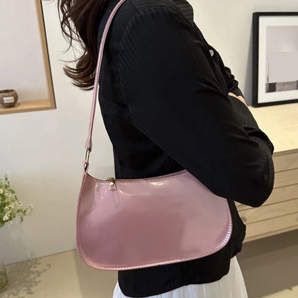 Retro Solid Color PU Leather Shoulder Underarm Bag Women's Fashion Handbags Casual Hobos Purses and Handbag Ladies Hand Bags PlatiNum