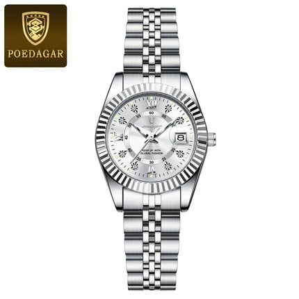 POEDAGAR Orologio da polso da donna alla moda Impermeabile Data luminosa Orologi da donna eleganti Orologio al quarzo in acciaio inossidabile per donna Reloj platinumshop