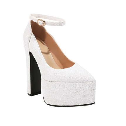 Ochanmeb Bling Bling Silver Gold Glitter Shoes Woman Ultra High Heels Platform Buckle Sequin Red Pumps Ladies Party Prom Wedding PlatiNum