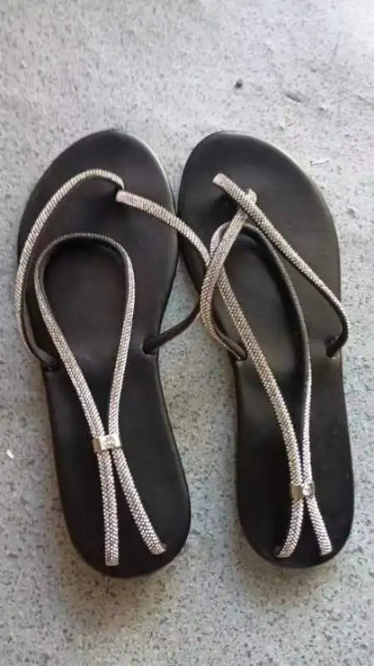 Women's Shoes 2023 Summer Ankle Strap Women's Sandals Beach Flip Flops Fashion Gold Flat Roman Women Sandals Sandalias De Mujer