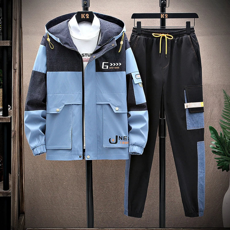 Casual Two Piece Men's Sets Clothing Spring Autumn Hooded Jackets And Pants Tracksuits Youth Street Wear Loose Top Coat & Jogger