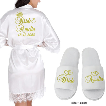 Data personalizzata Nome Kimono in pizzo Abito da donna Matrimonio Sposa Abiti da damigella d'onore Addio al nubilato Preparewear