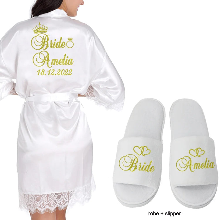 Data personalizzata Nome Kimono in pizzo Abito da donna Matrimonio Sposa Abiti da damigella d'onore Addio al nubilato Preparewear