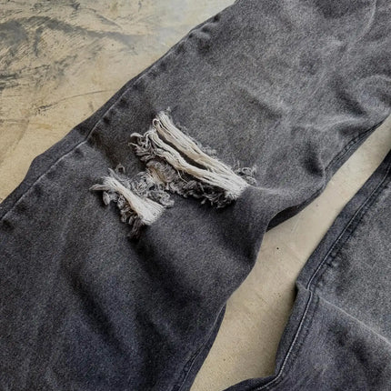 Jeans con orlo a stampa leopardata, stile casual americano anni 2000, a vita alta, gamba dritta e larga, abbigliamento femminile retrò Harajuku