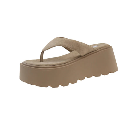 Pantofole da esterno con zeppa Infradito estive da donna con fondo spesso Infradito da spiaggia per il tempo libero a vita alta da esterno in pelle scamosciata