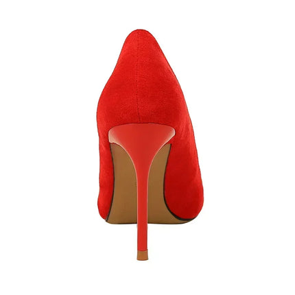 Donne 9 cm Tacchi alti Festa quotidiana Décolleté in pelle scamosciata colorata Scarpins femminili Stiletto Banchetto serale Rosso Giallo Scarpe Plus Size 34-43