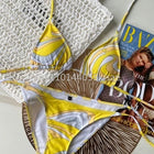 Set Bikini Giallo di Lusso per Donna con Logo Firmato, Abiti in Rete di Marca alla Moda, Abbigliamento da Spiaggia platinumshop