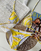 Set Bikini Giallo di Lusso per Donna con Logo Firmato, Abiti in Rete di Marca alla Moda, Abbigliamento da Spiaggia platinumshop