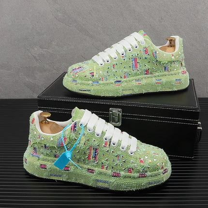 Hot Sale Rhinestone Canvas Shoes Mens Casual Skate Shoes Fashion Street Hip Hop Canvas Sneakers Men Platform Vulcanized Shoes