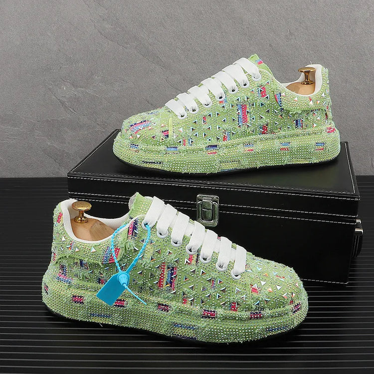 Hot Sale Rhinestone Canvas Shoes Mens Casual Skate Shoes Fashion Street Hip Hop Canvas Sneakers Men Platform Vulcanized Shoes