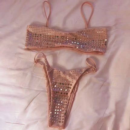 2025 Diamante Bikini Donne Sexy Costume Da Bagno A Fascia Biquini Push Up Costumi Da Bagno Femminile Lucido Costumi da Bagno Floreale Tuta Beachwear platinumshop