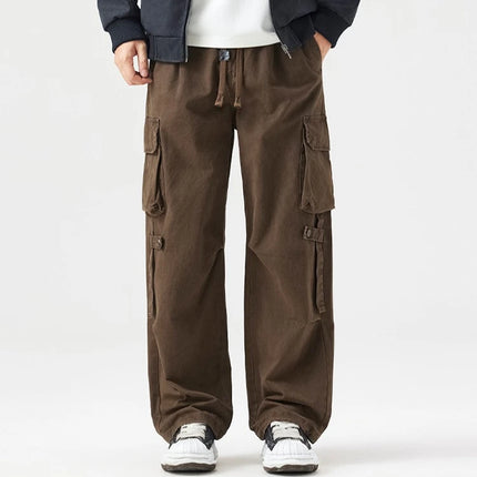 Autumn New Cargo Loose Multi-pockets 100% Cotton Straight Pants for Men Clothing Comfort Zipper Male Trouser GF258113