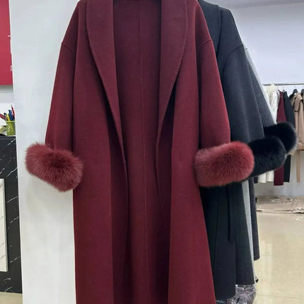BJTZ Fox Fur Classic Long Double-Sided Pure Wool Coat For Women 2025 New Autumn Winter High-End Woolen Jacket