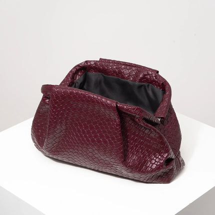 Vintage Artificial Leather Woven Pattern Clutch Bag，Burgundy Bag，Prom Dresses for Women，Large Capacity Women Purse PlatiNum