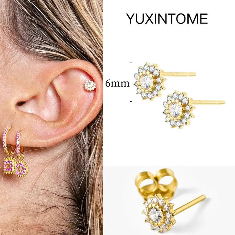 White Color Zircon Hoop Earrings 925 Sterling Silver Needle Cross/Star/Flower/Water Drop Pendant Gold Earrings Luxury Jewelry PlatiNum
